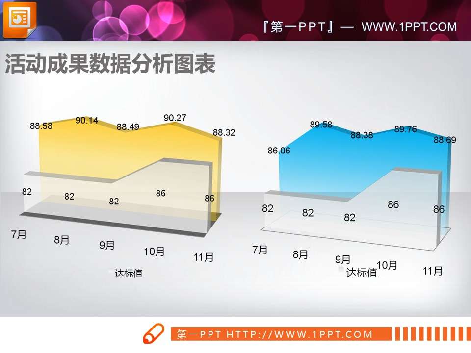 一组3d立体的ppt折线图图表模板