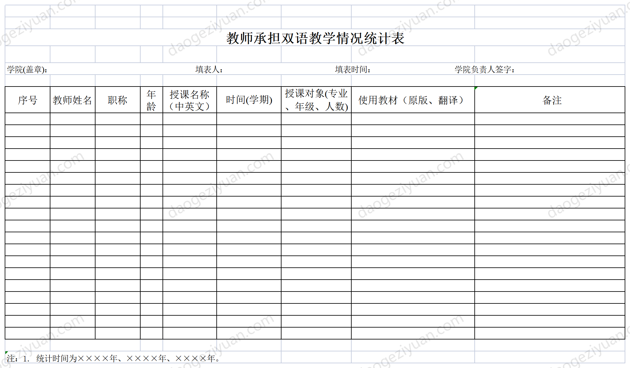 教師承擔雙語教學情況統計表.xls