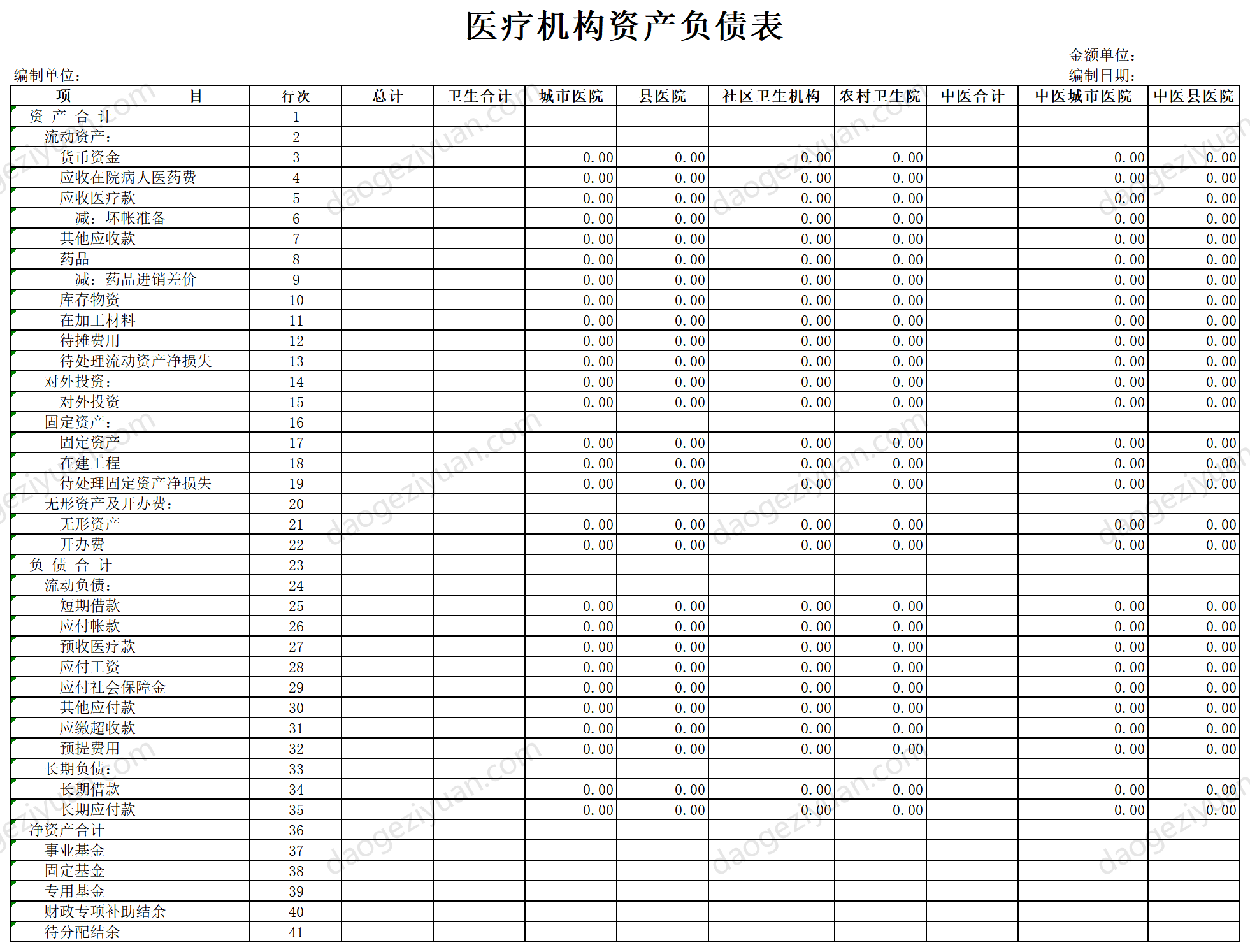 Medical Institution Balance Sheet.xls