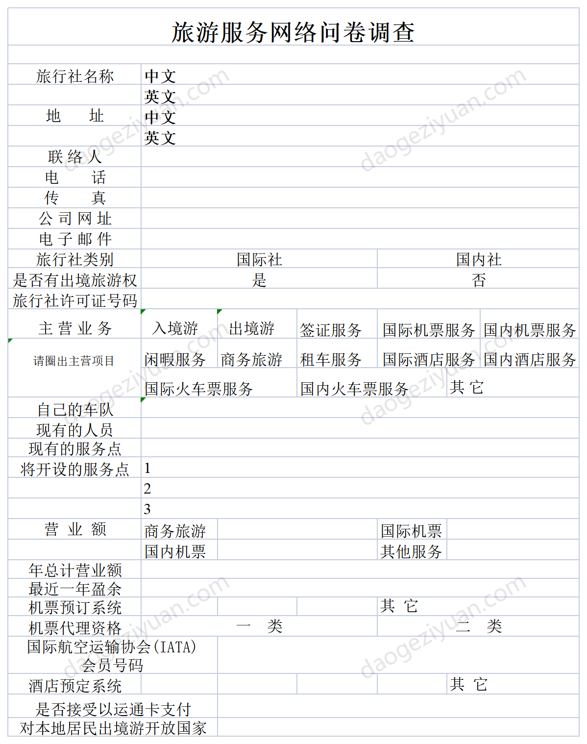 Tourism service network questionnaire survey.xls