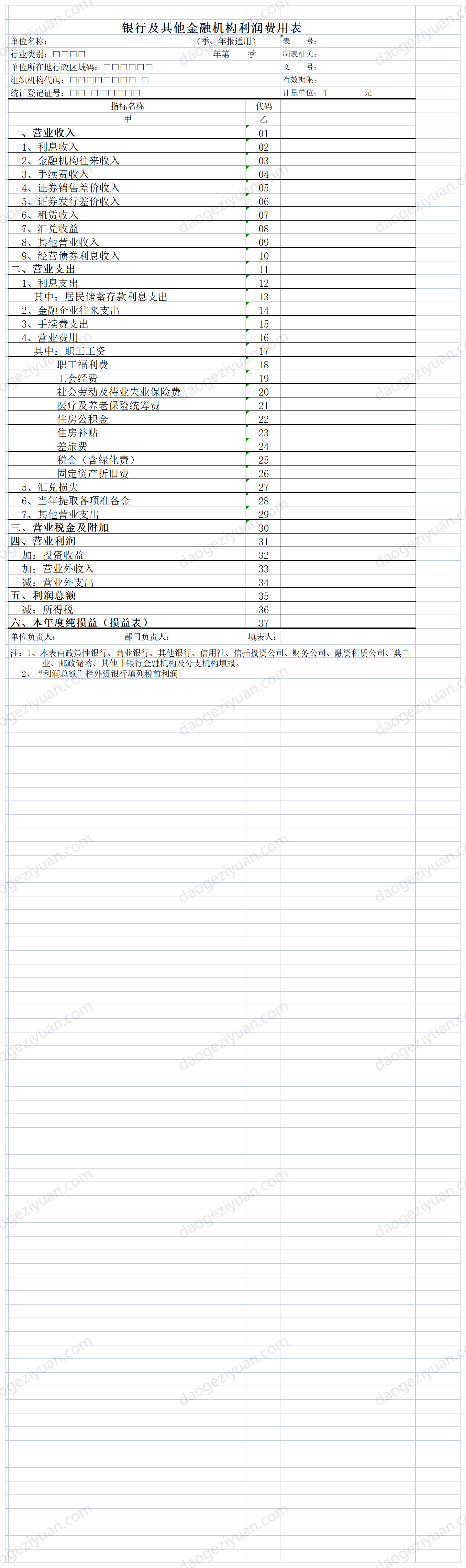 银行及其他金融机构利润费用表.xls