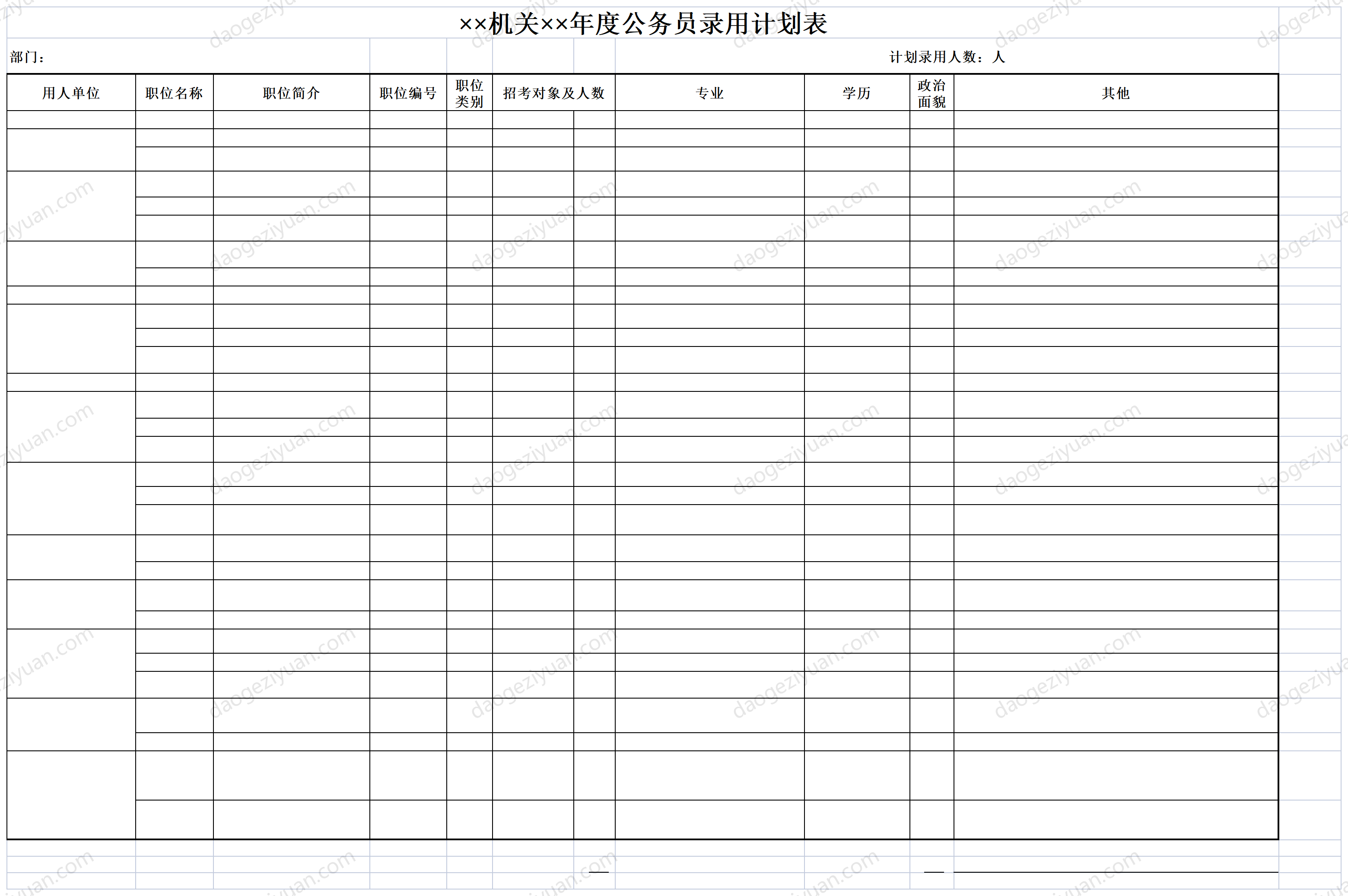 机关年度公务员录用计划表.xls