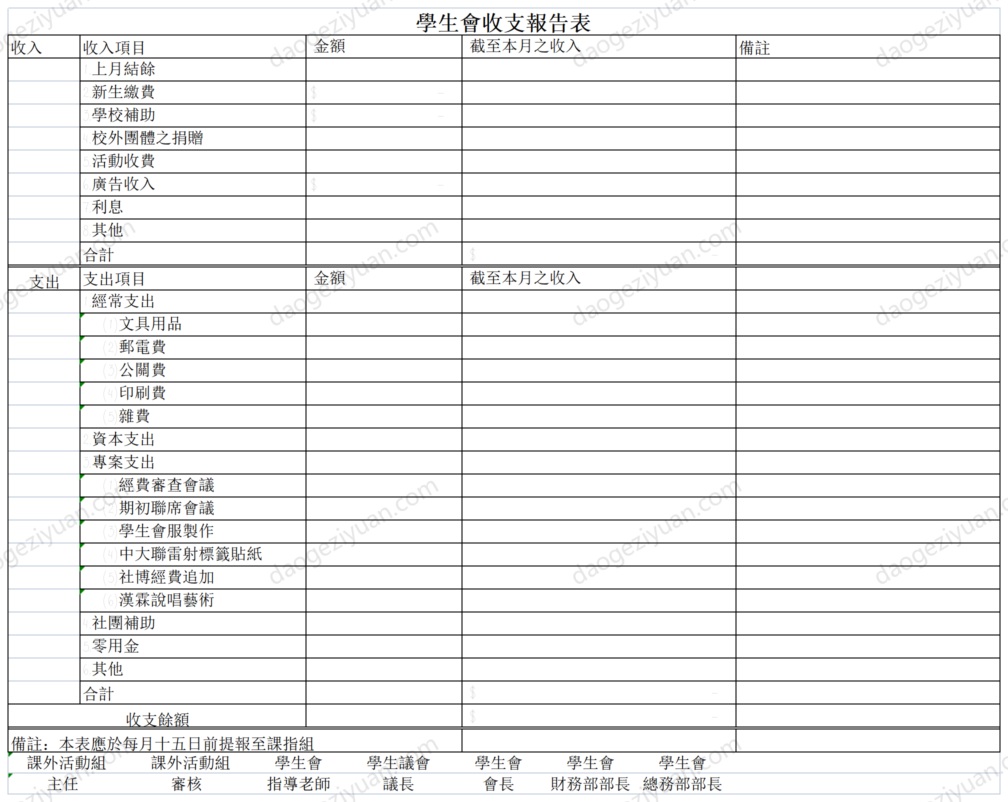 Student Union Income and Expenditure Report Form.xls