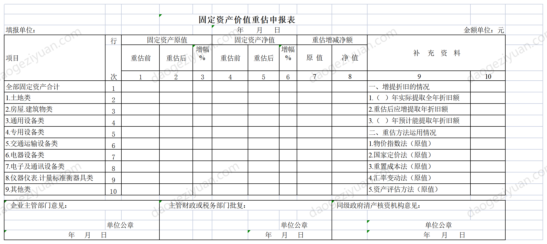 Fixed Assets Value Revaluation Declaration Form.xls