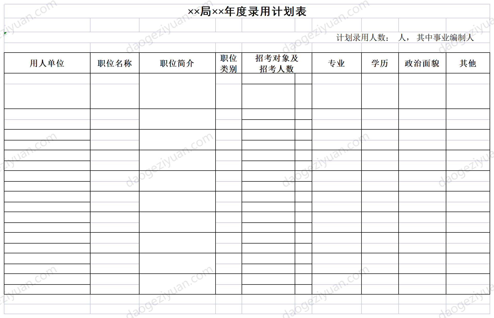 Bureau Annual Recruitment Plan.xls