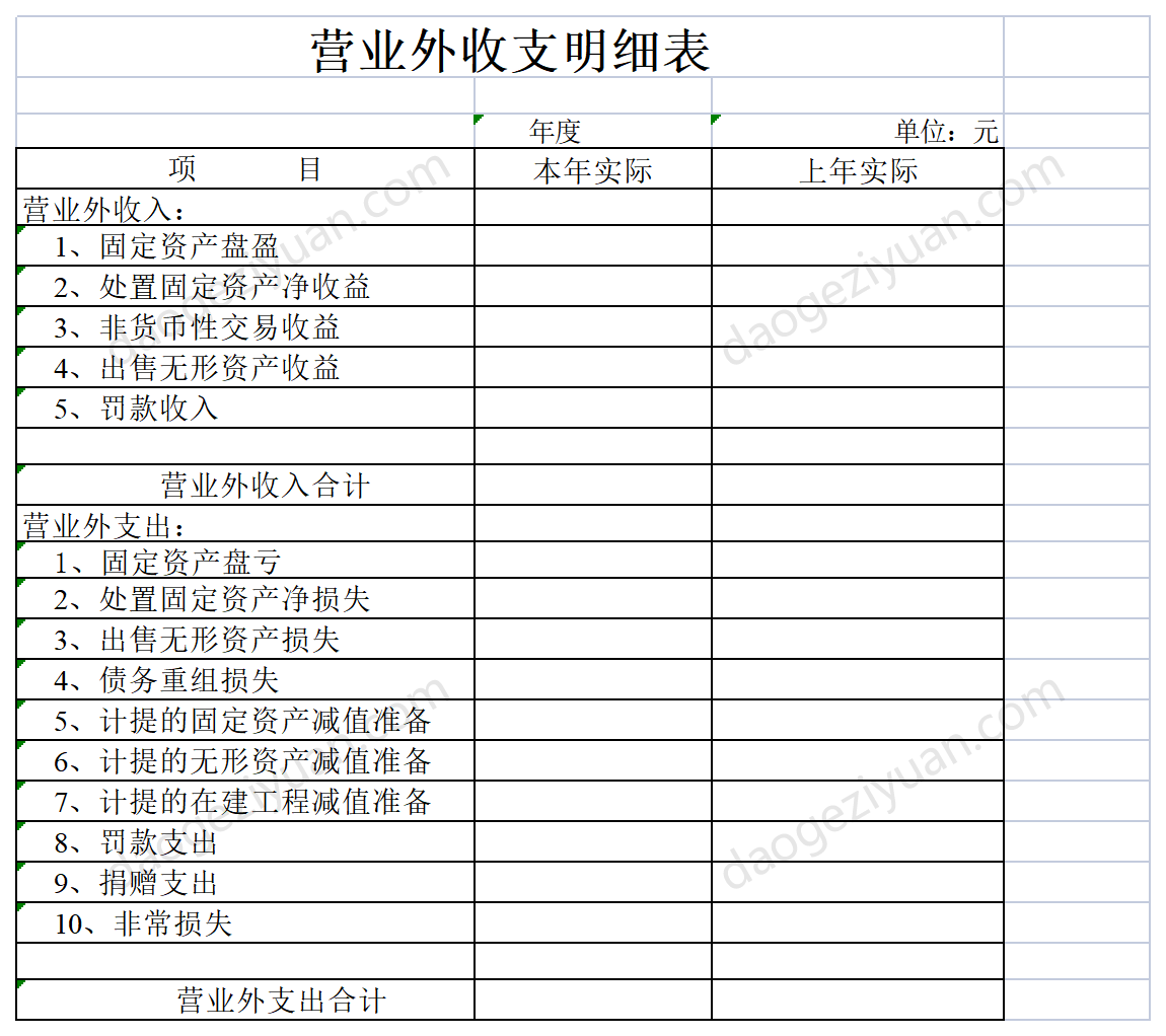 营业外收支明细表.xls