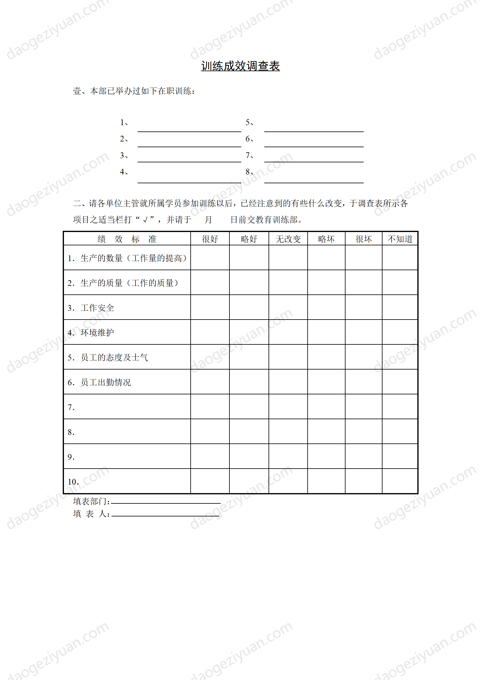 第十五节 训练成效调查表.DOC