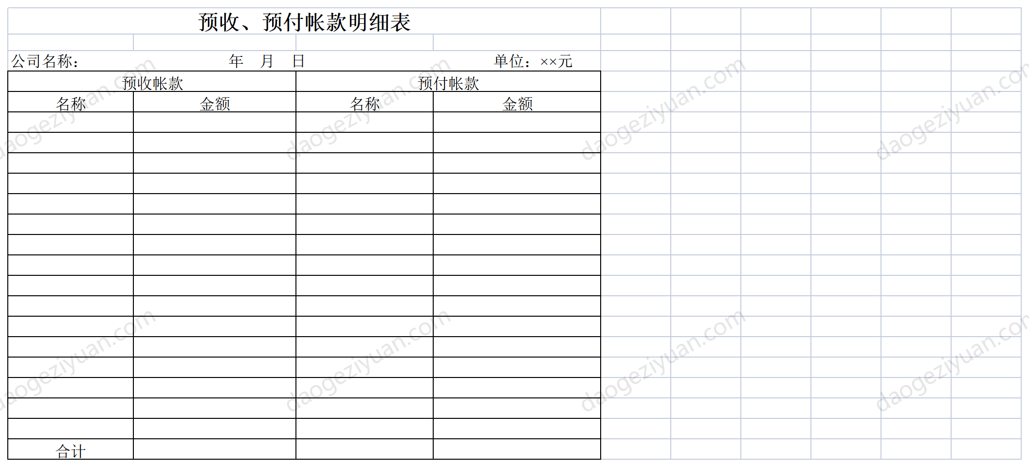 預收、預付帳款明細表.xls