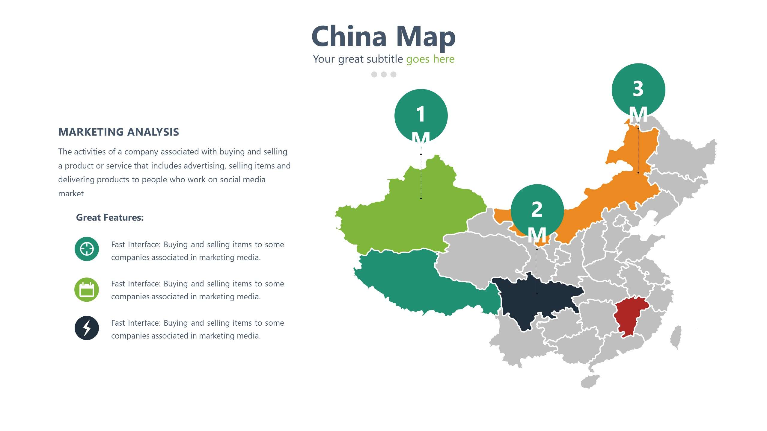 可編輯顏色中國地圖PPT素材