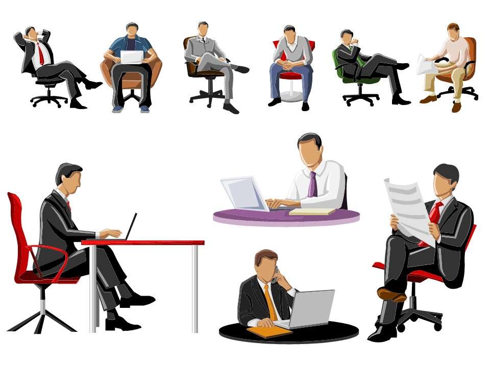 Business white-collar men sitting posture silhouette PPT material