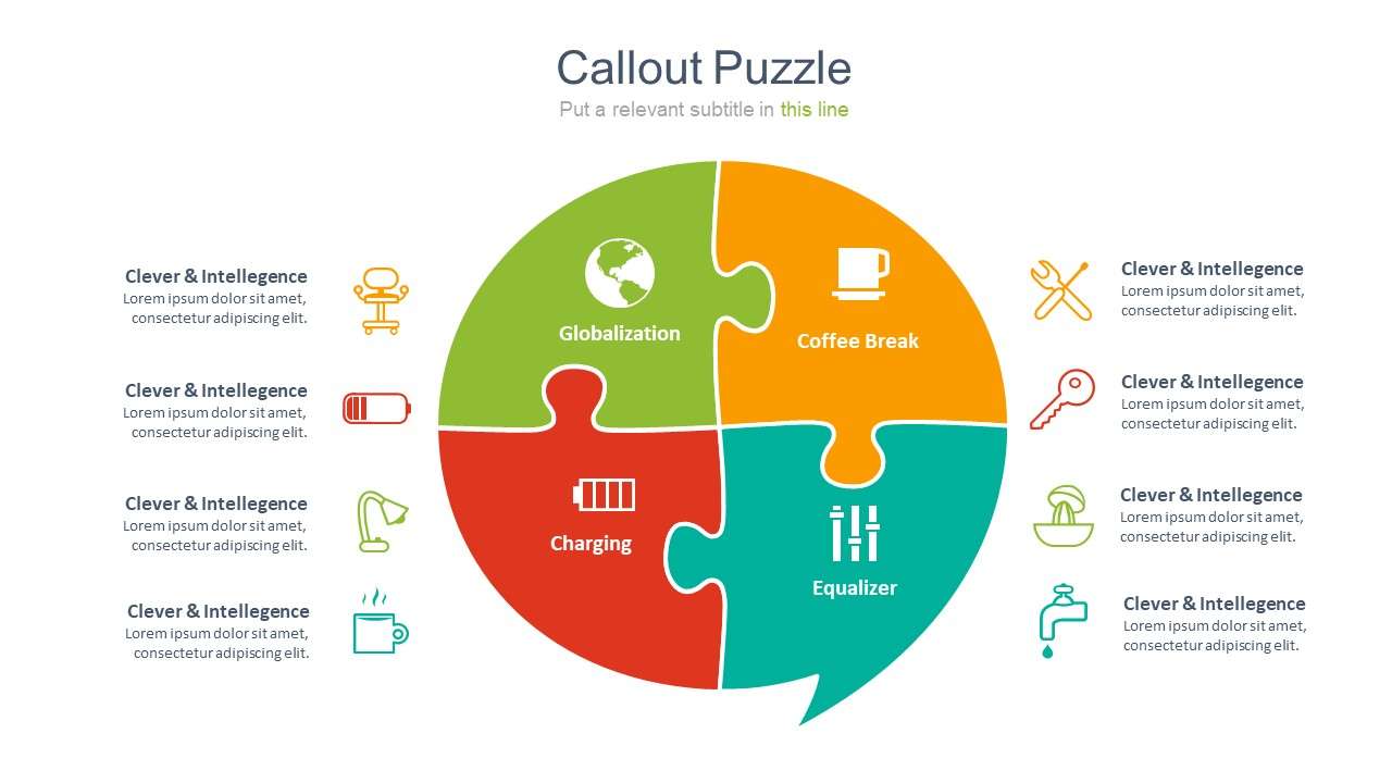 Four puzzle effect PPT graphic material