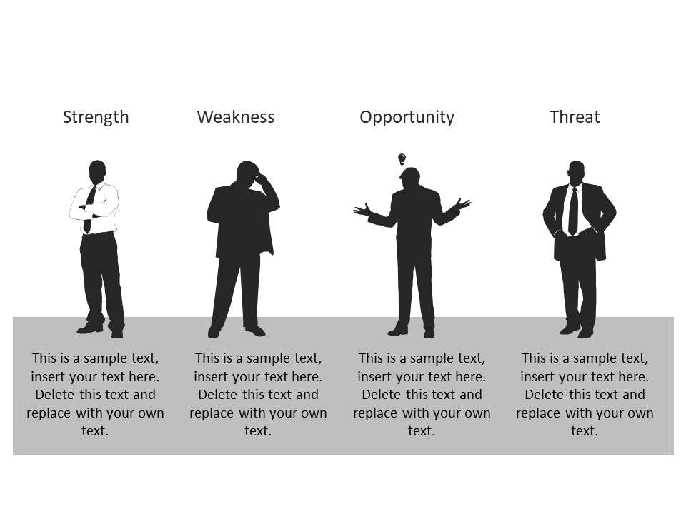 Business figure silhouette SWOT analysis PPT template