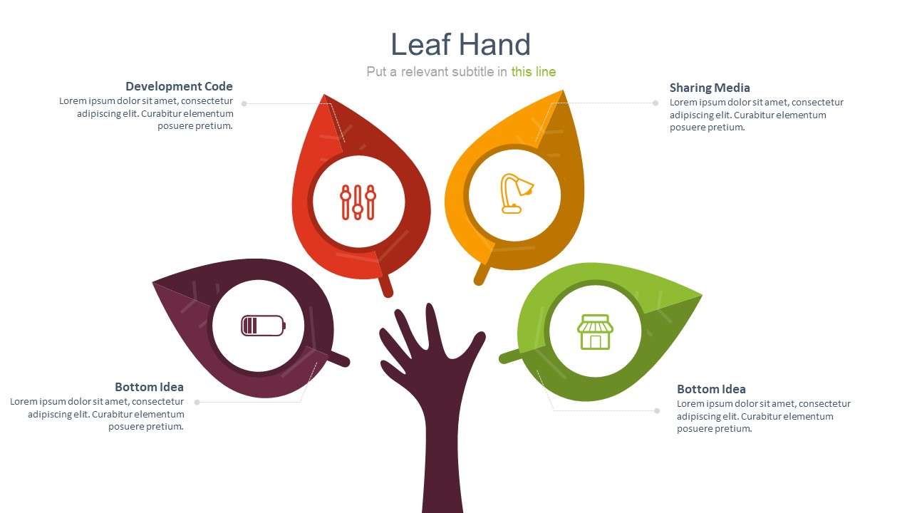 Four hand-shaped leaves juxtaposed PPT graphics