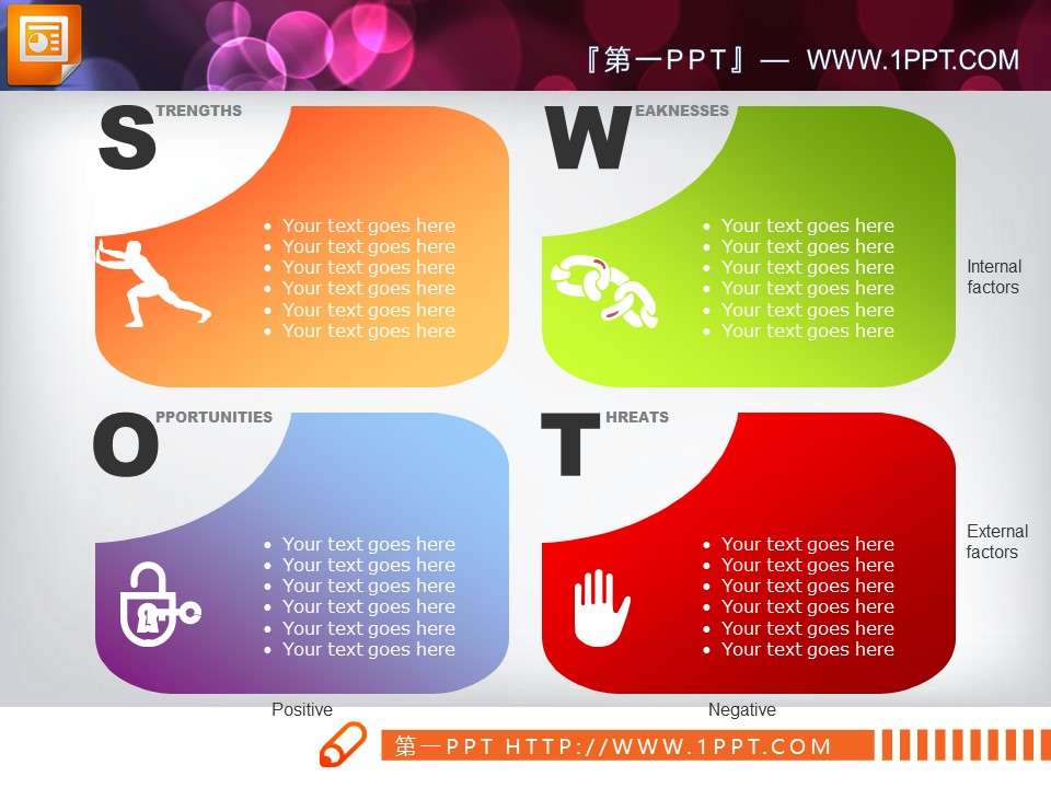 A set of corporate SWOT slide material downloads with a parallel relationship