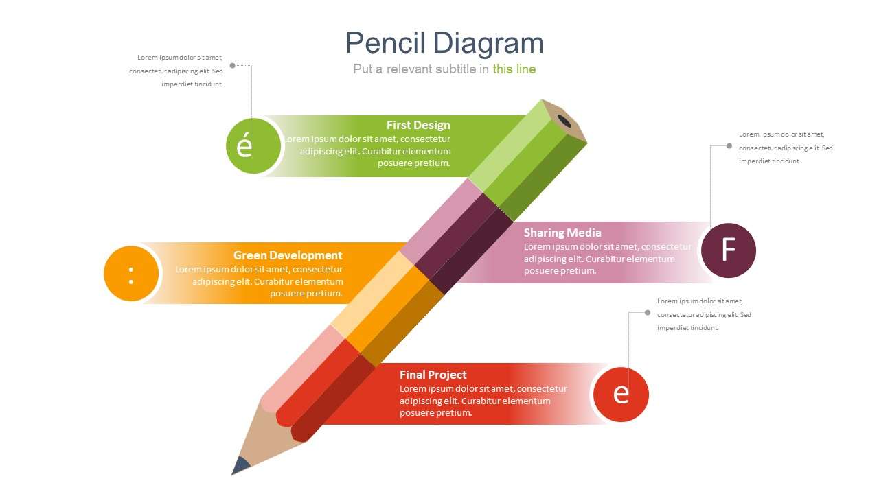 Four items of colored pencils juxtaposed PPT chart
