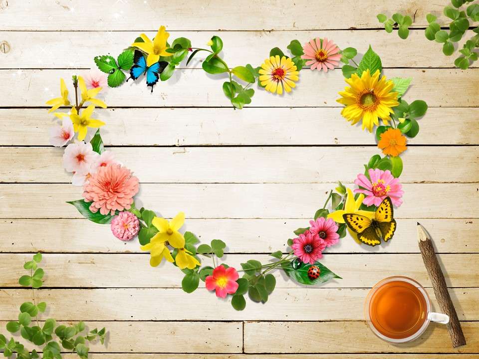 Natural heart-shaped garland PPT background picture