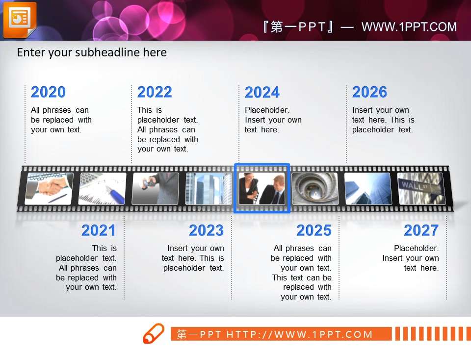 膠片樣式的年代歷程PPT圖模板下載