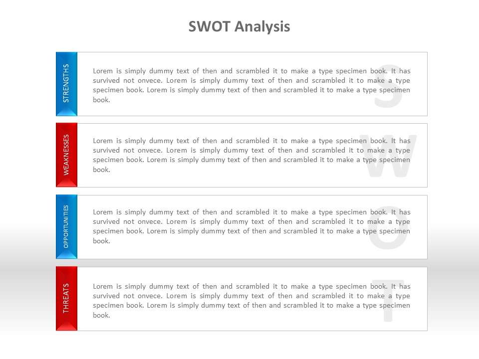 Four Parallel SWOT Analysis PPT Text Box
