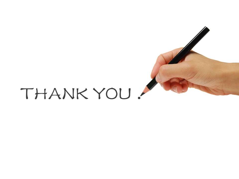 Hand holding a pencil to write PPT thank you picture
