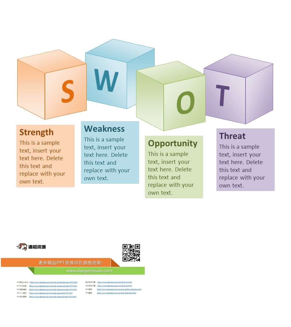 立体方块SWOT分析图PPT模板