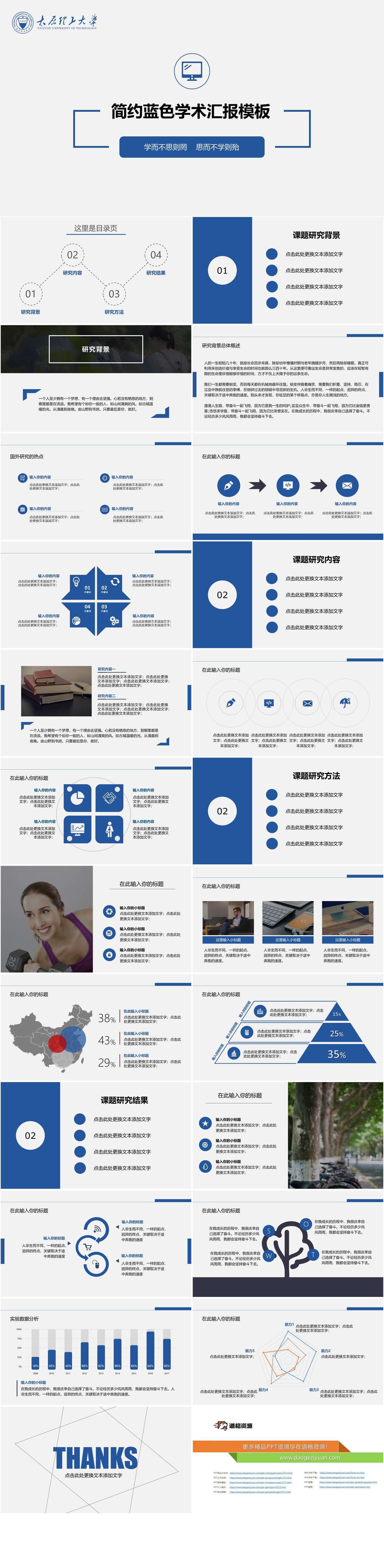 简约蓝色学术报告PPT模板