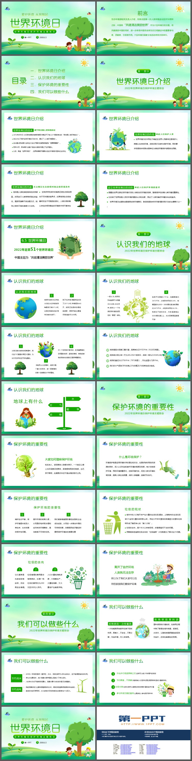 绿色简约世界环境日主题PPT模板（2）