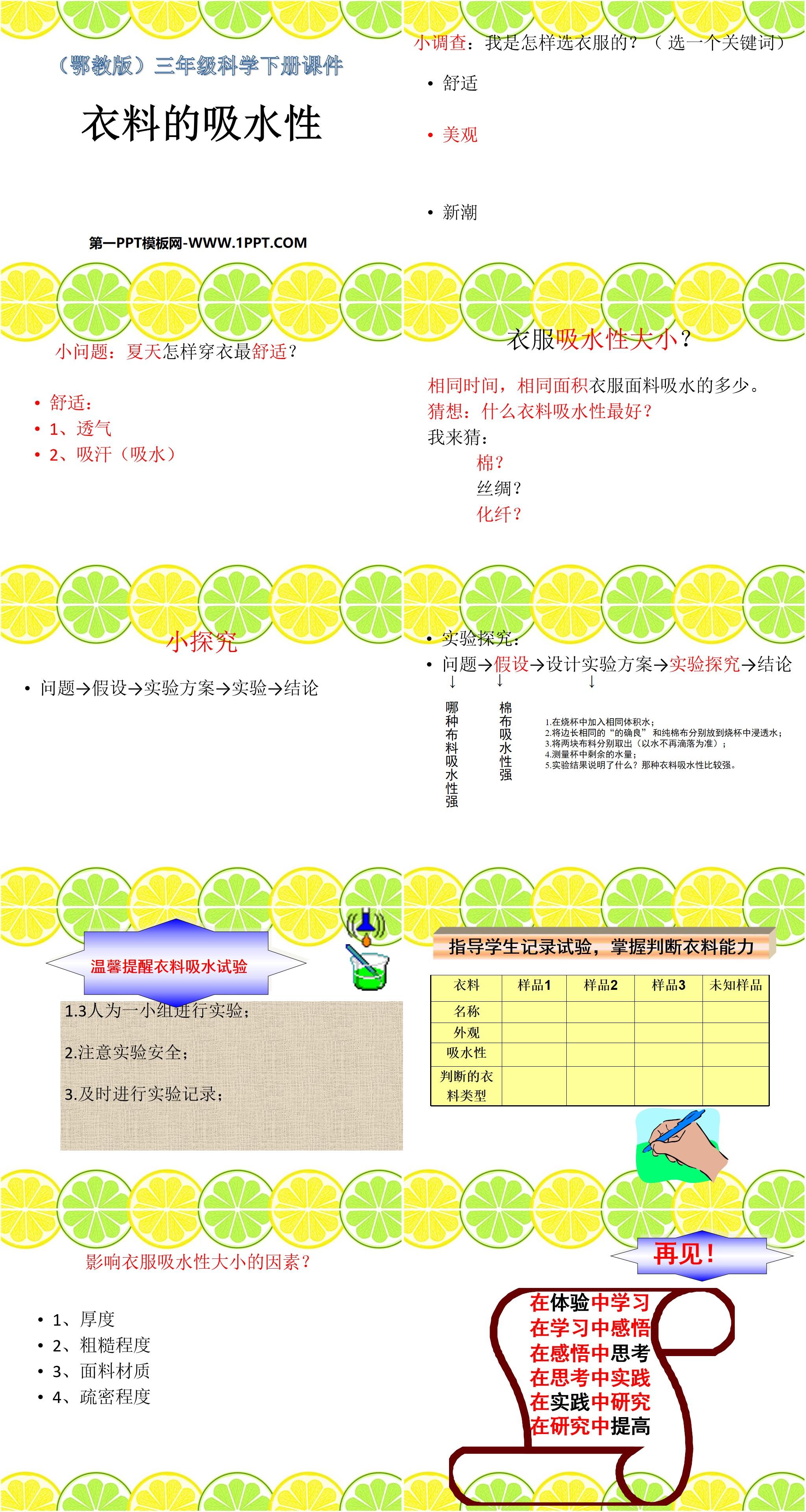 《衣料的吸水性》PPT课件2
（2）