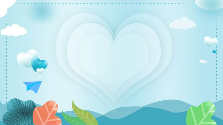 Blue Cartoon Leaves Love Paper Plane PPT Background Picture