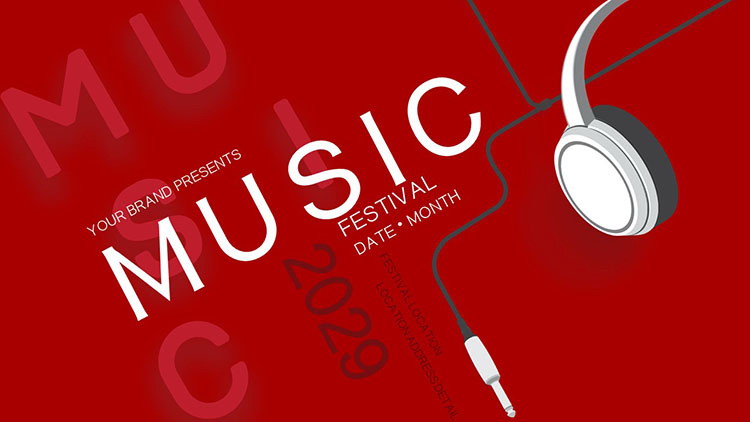 Free download of flat music theme PPT template with red headphones background