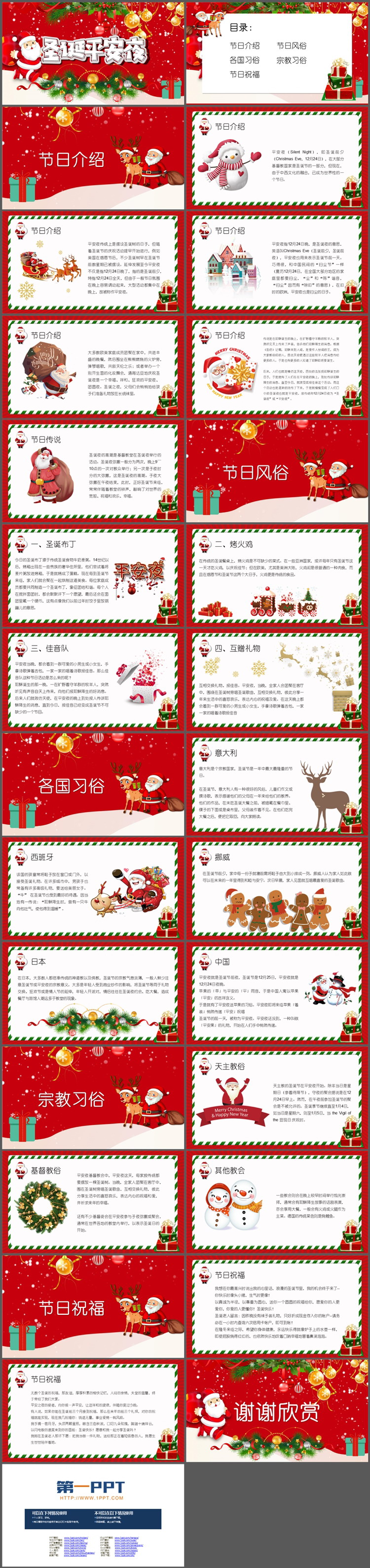 红色喜庆圣诞老人背景的圣诞平安夜PPT模板（2）