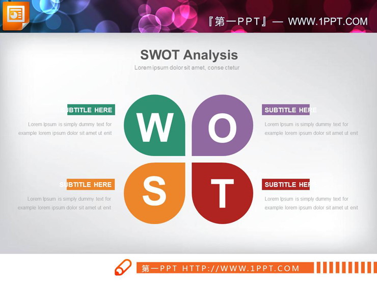 五張花瓣樣式的SWOT分析PPT圖表