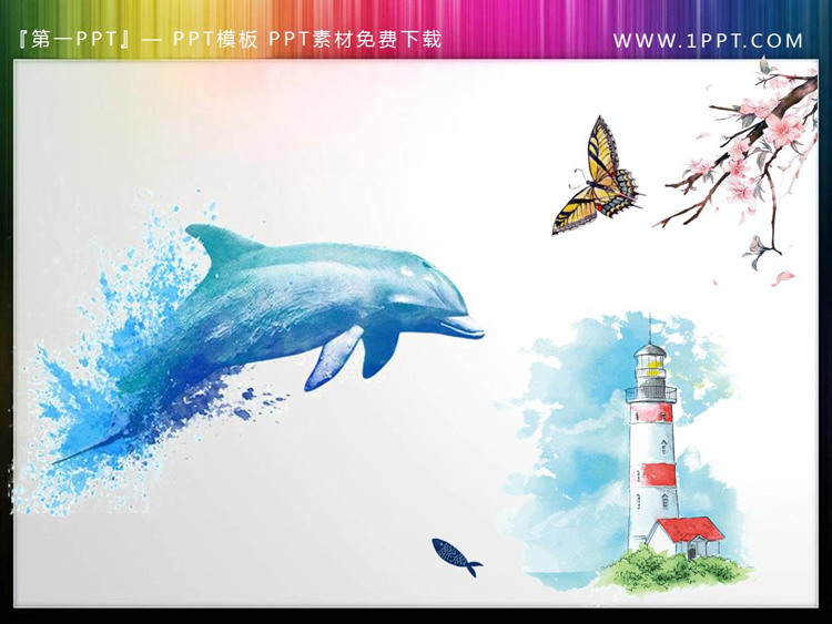 Dolphin lighthouse butterfly cherry blossom PPT material