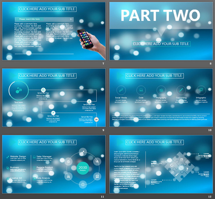 蓝色模糊毛玻璃背景的欧美商务PPT模板免费下载（3）