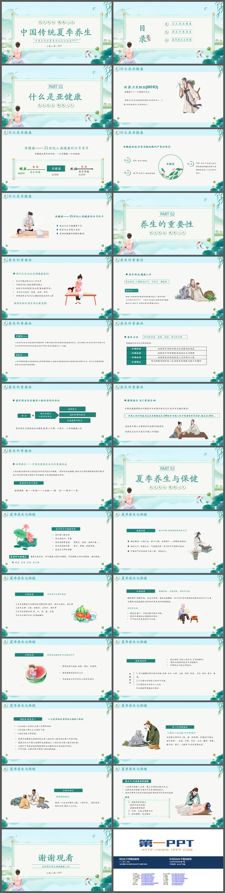 绿色清新中国传统夏季养生PPT模板下载（2）