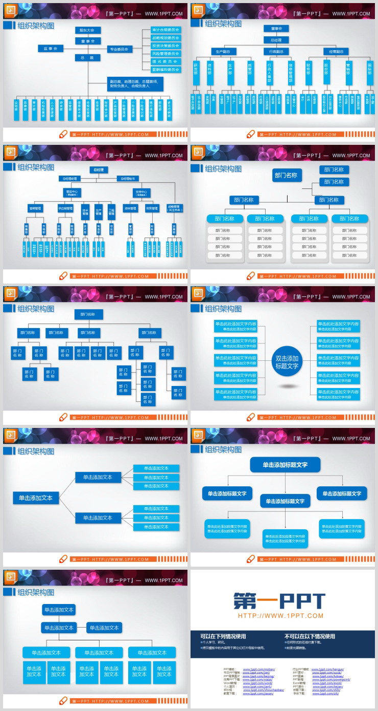 9张蓝色公司组织结构图PPT图表（2）