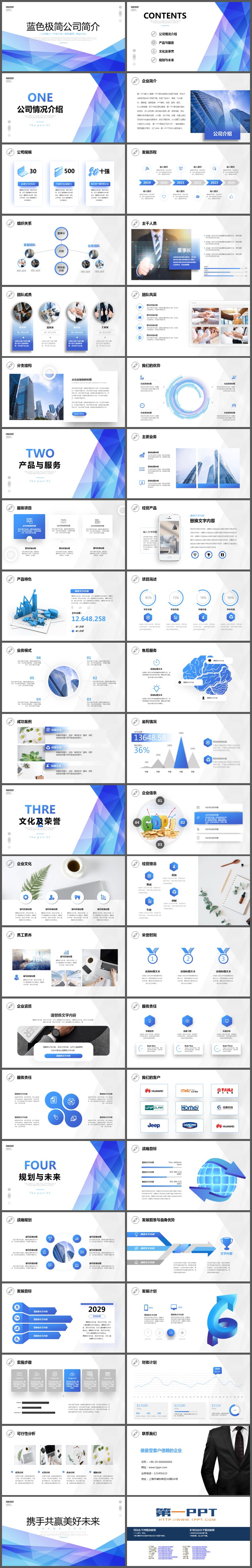 蓝色简约几何图形背景公司介绍PPT模板（2）