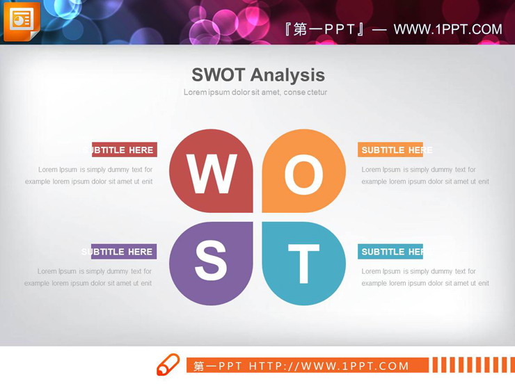 五张花瓣样式的SWOT分析PPT图表（2）