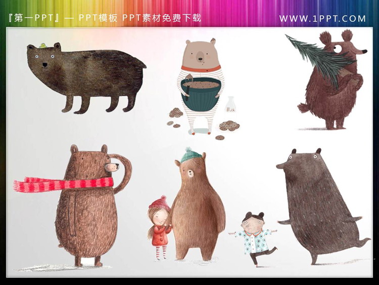 6 bears of different shapes PPT material