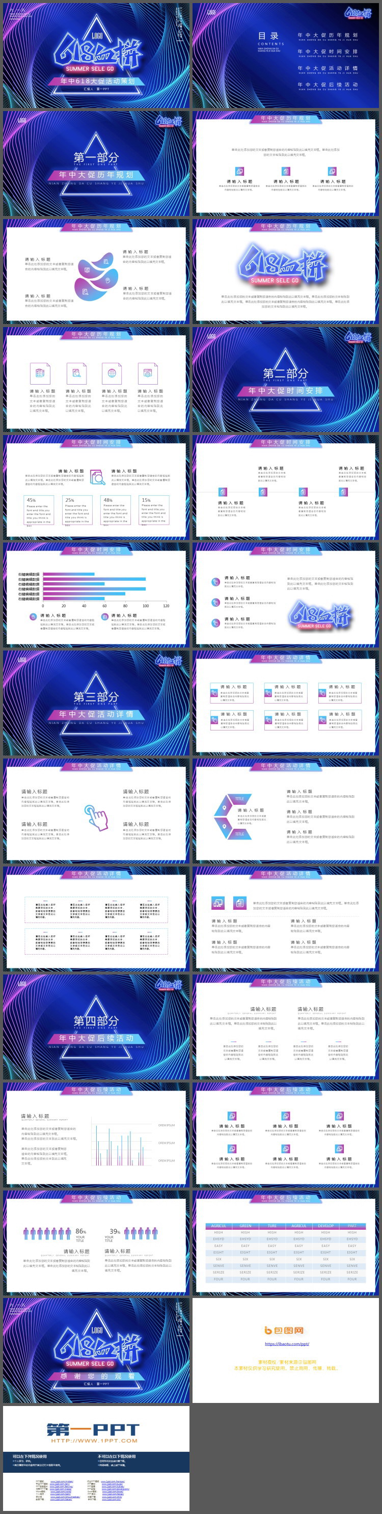 蓝色抽象曲线背景的618电商大促活动策划PPT模板（2）