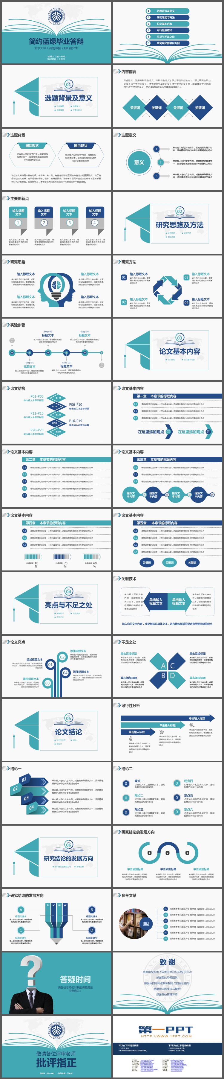 简约蓝绿配色毕业论文答辩PPT模板（2）