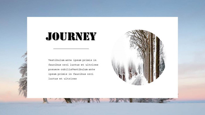 Travel photo album PPT template with beautiful winter snow background