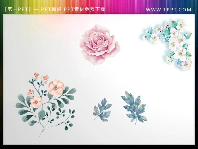 A group of fresh and beautiful watercolor flowers PPT material