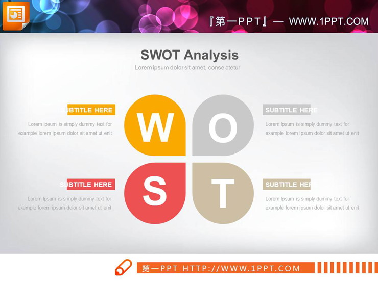 五张花瓣样式的SWOT分析PPT图表（3）