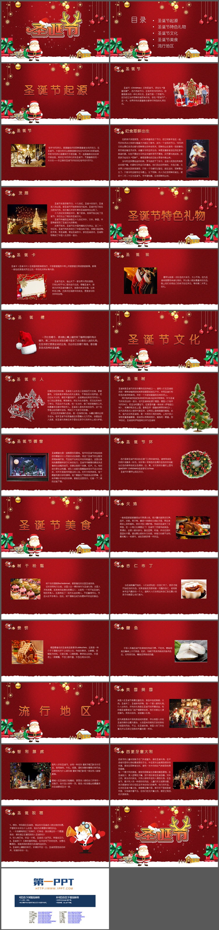 红色卡通圣诞老人背景圣诞节介绍PPT模板下载（2）