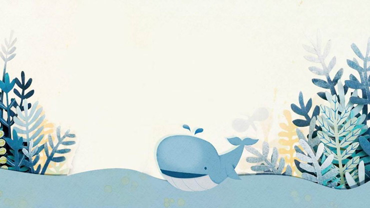 水彩水草鯨魚PPT背景圖片