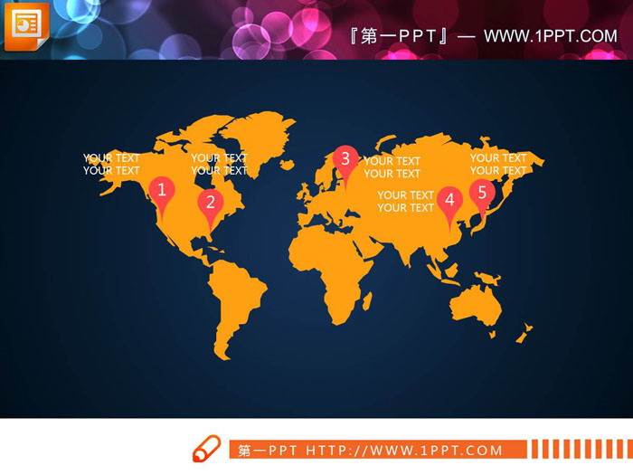 Orange world map slide chart