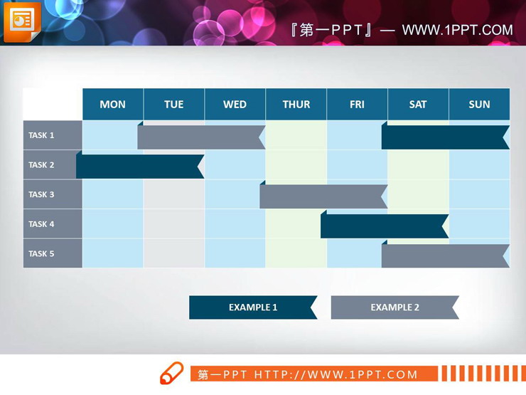 5 data item weekly tasks PPT Gantt chart