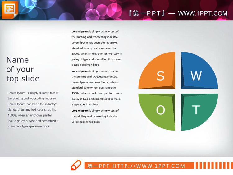 Three sets of colorful SWOT analysis charts