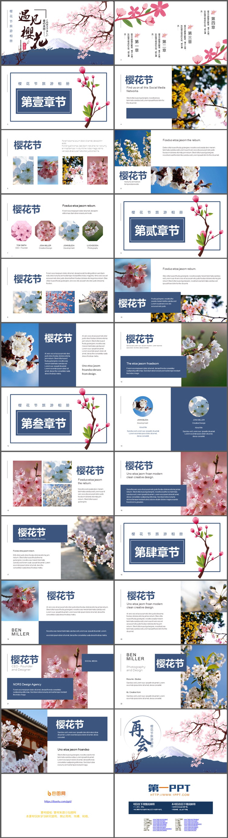 矢量手绘“遇见樱花”旅行相册PPT模板免费下载（2）