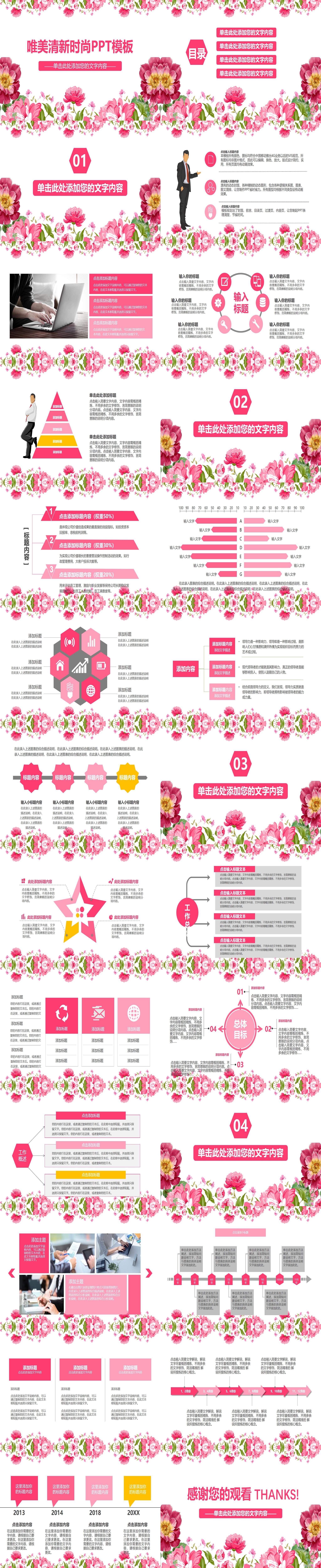 粉色唯美时尚花卉背景的艺术范PPT模板（2）